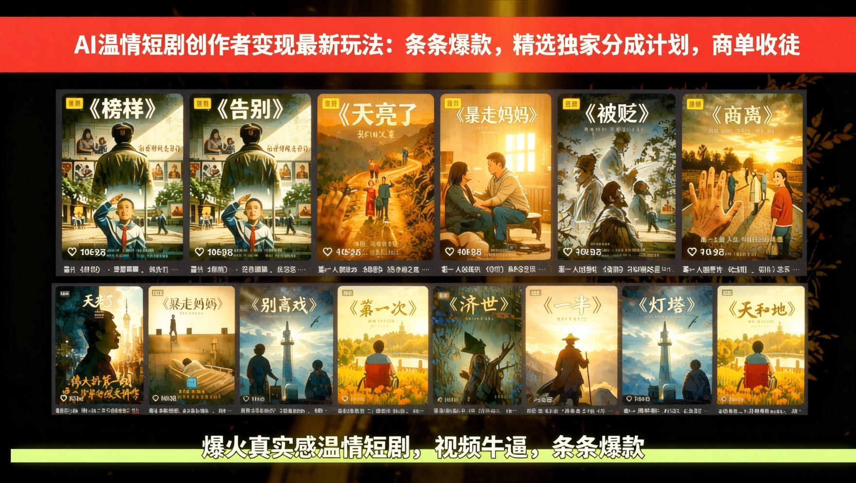 AI温情短剧爆款实战:独家分成计划+商单收徒,条条视频高播放(哈)- 哈蒙副业社