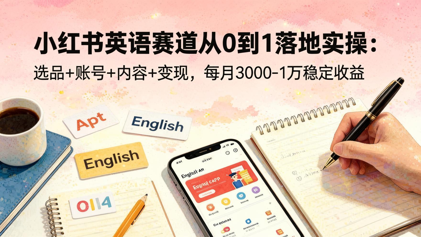 小红书英语赛道从0到1落地实操:选品+账号+内容+变现,每月稳定3000-1万(哈)- 哈蒙副业社