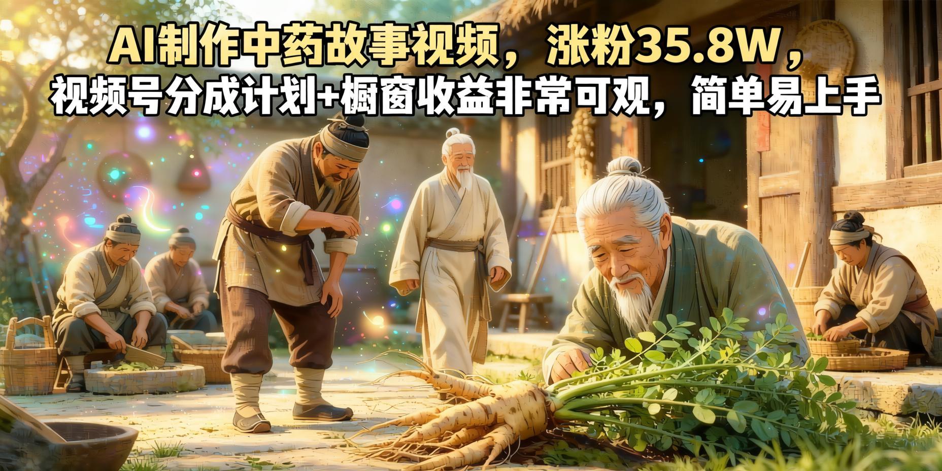AI生成中药奇谈故事,视频号涨粉35.8W+,分成计划+橱窗双收益(哈)- 哈蒙副业社