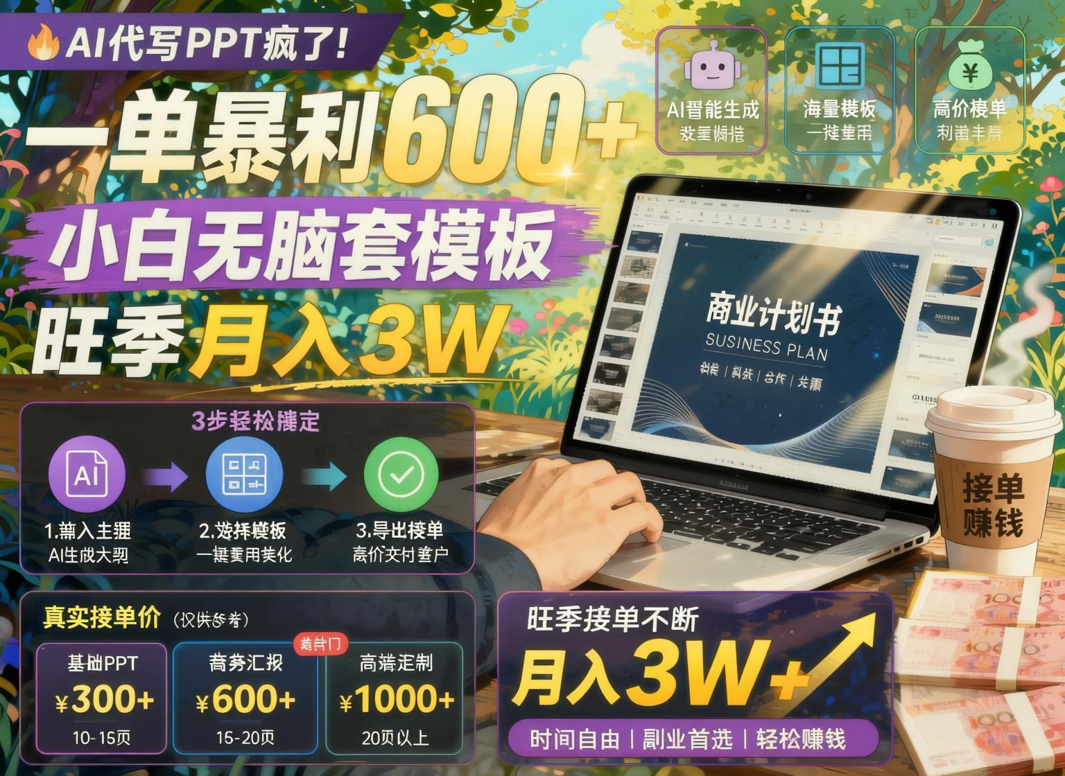 AI代做PPT副业新玩法,套模板一单收益600+,不用自己找客户(哈)- 哈蒙副业社