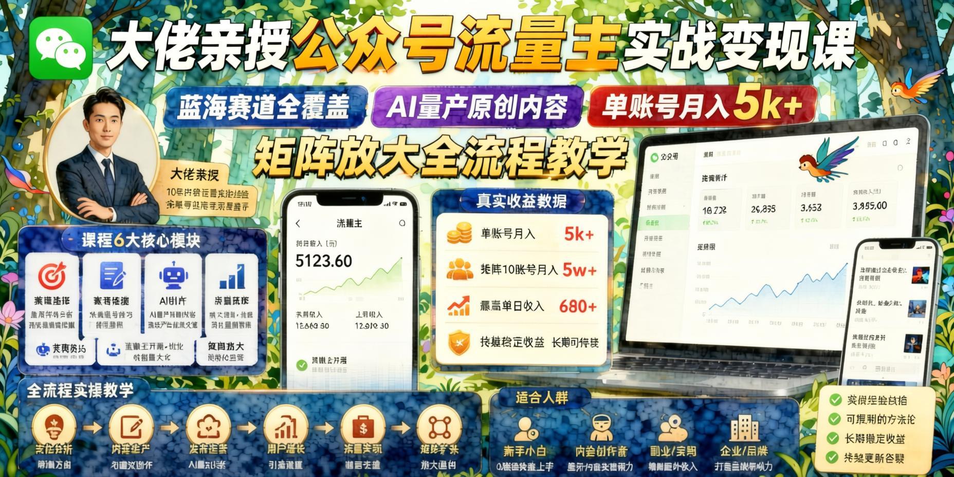 公众号流量主实战变现:蓝海赛道+AI量产,单号月入5000+矩阵全流程(哈)- 哈蒙副业社