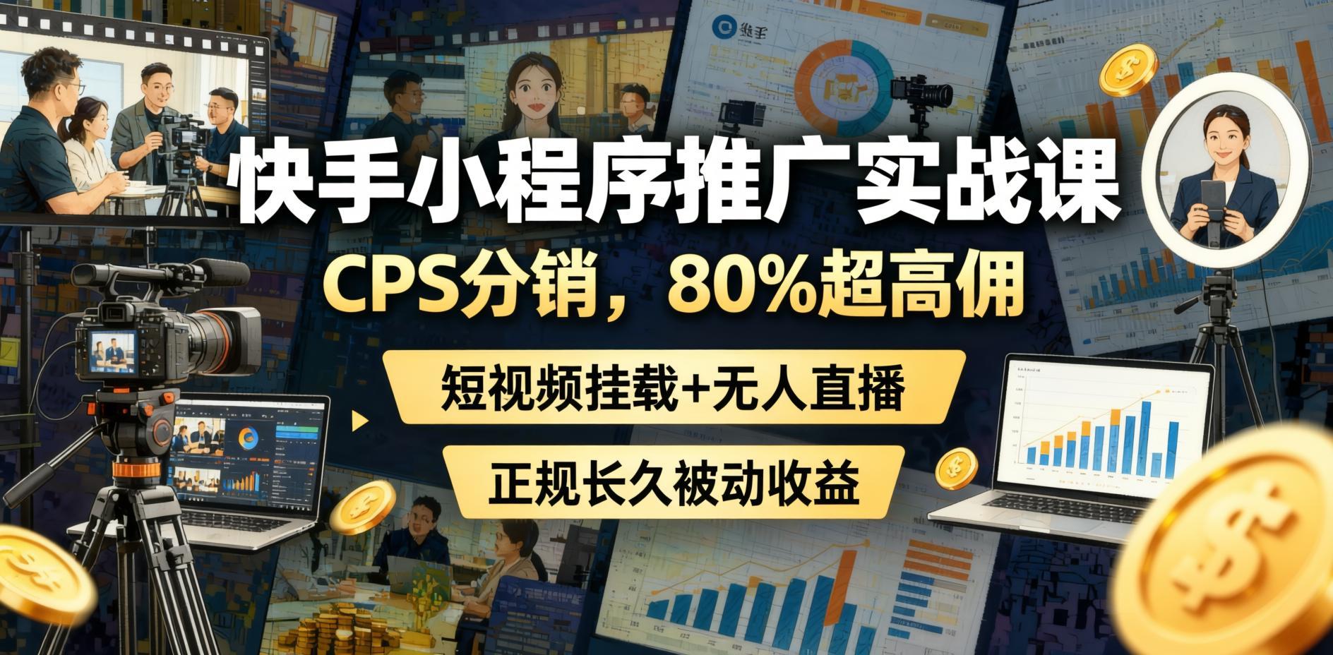 快手小程序推广实战课:CPS分销80%超高佣金,短视频挂载+无人直播,正规长久被动收益(哈)- 哈蒙副业社