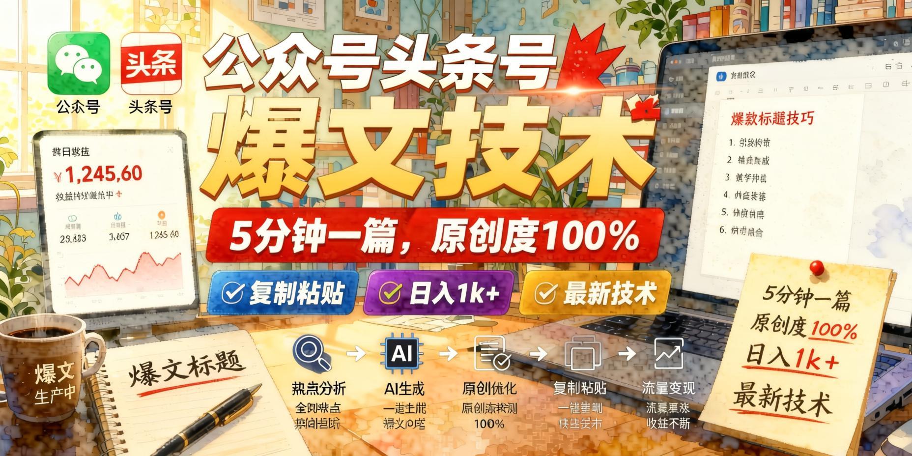 公众号头条号爆文速成技术:5分钟生成一篇100%原创文章,复制粘贴即可操作(哈)- 哈蒙副业社