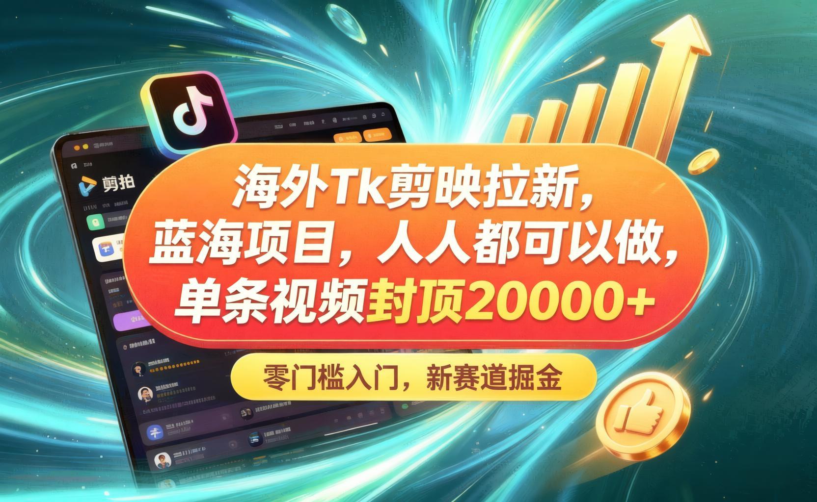 海外版剪映TK拉新实操指南:零基础入场,单条视频收益上限2W+(哈)- 哈蒙副业社