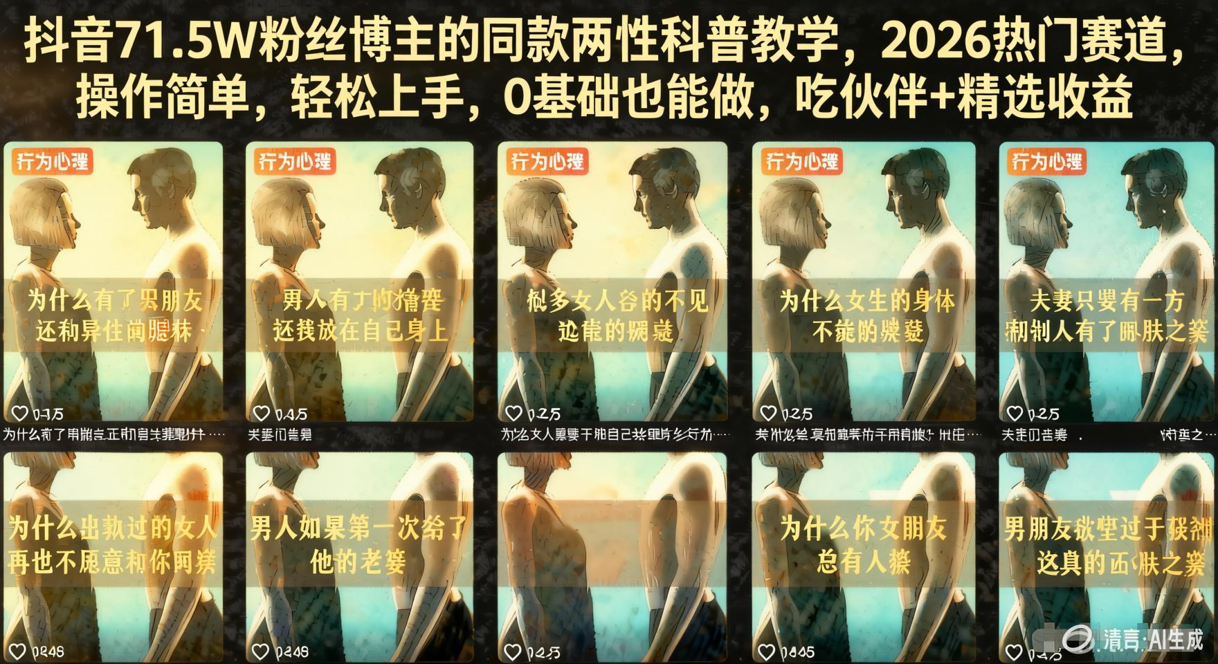 两性科普赛道从0到1实战:71.5W博主的同款玩法,双收益获取完整指南(哈)- 哈蒙副业社