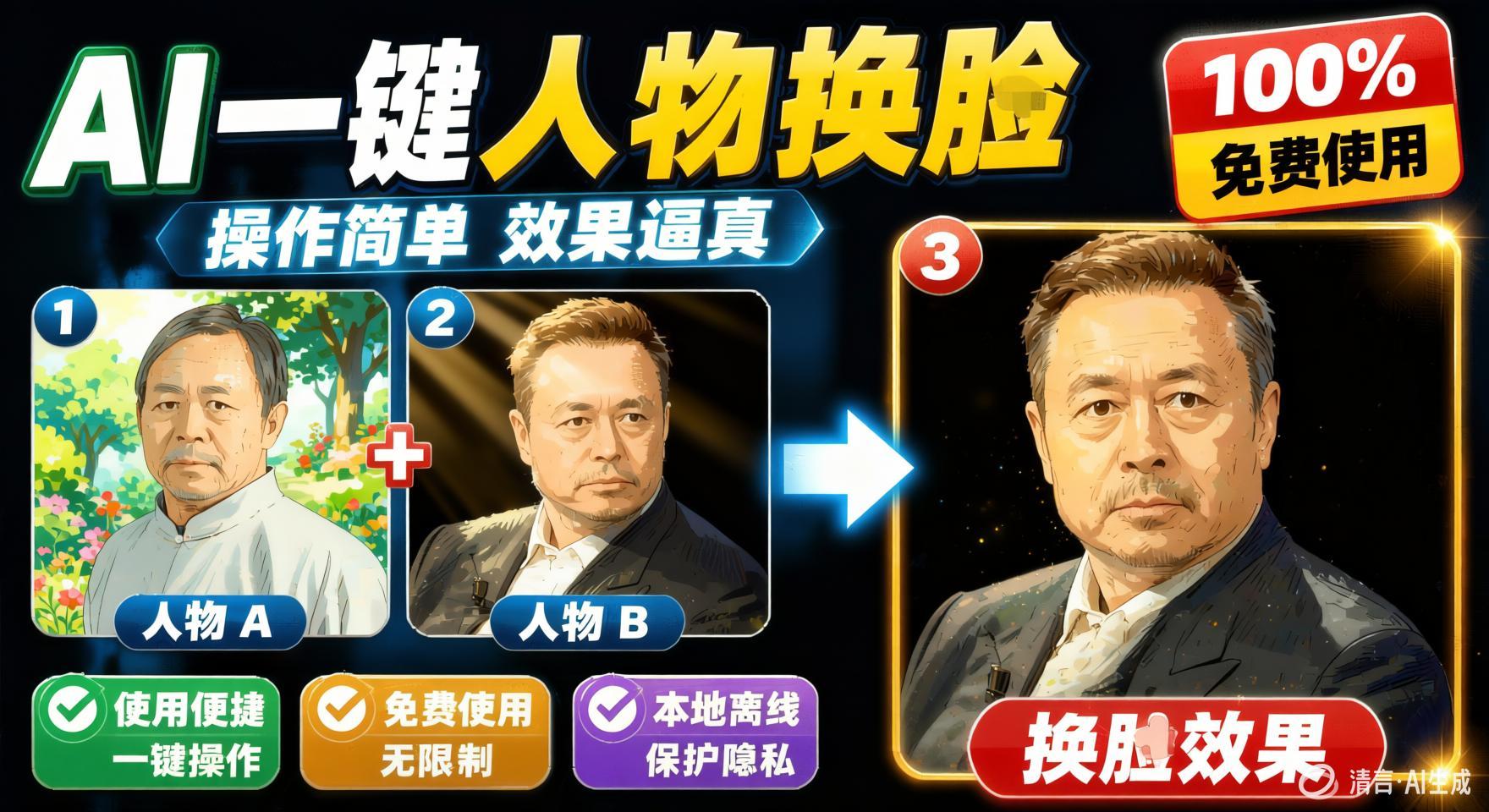 纯离线本地运行!AI一键人物lian部替换软件,支持图片换lian,效果逼真,最便捷换lian工具FaceSwap- 哈蒙副业社