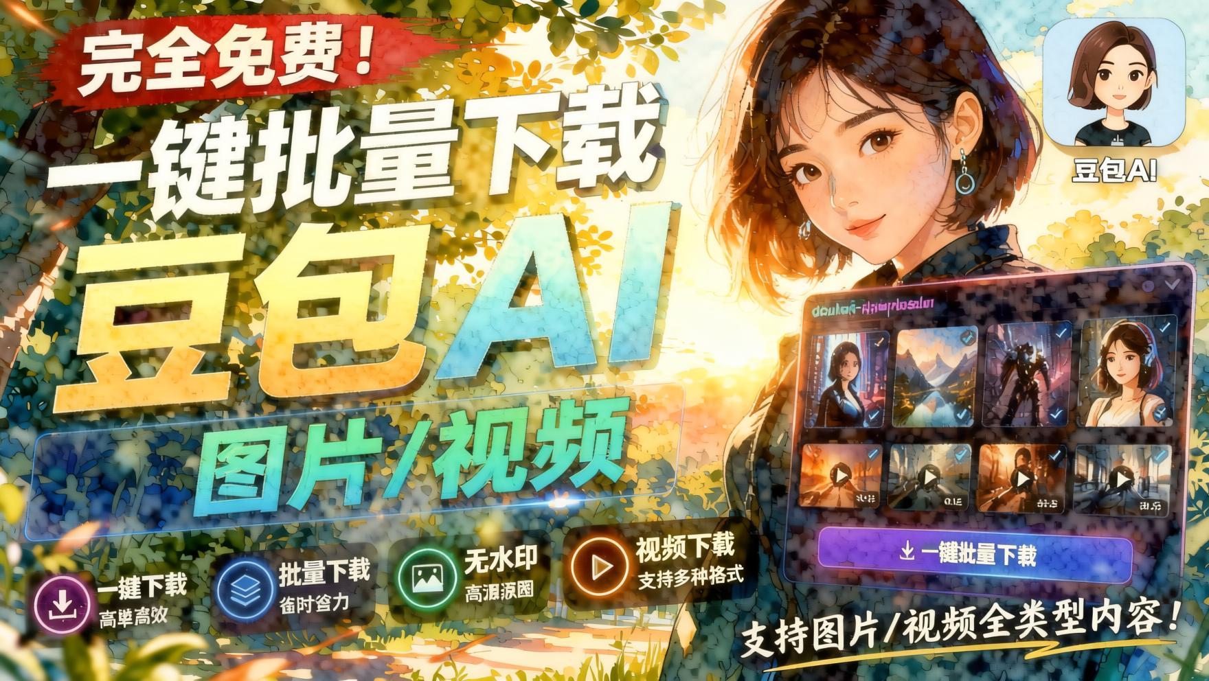 一键批量下载豆包AI无水印图片/视频,简单易用,自动解析提示词- 哈蒙副业社