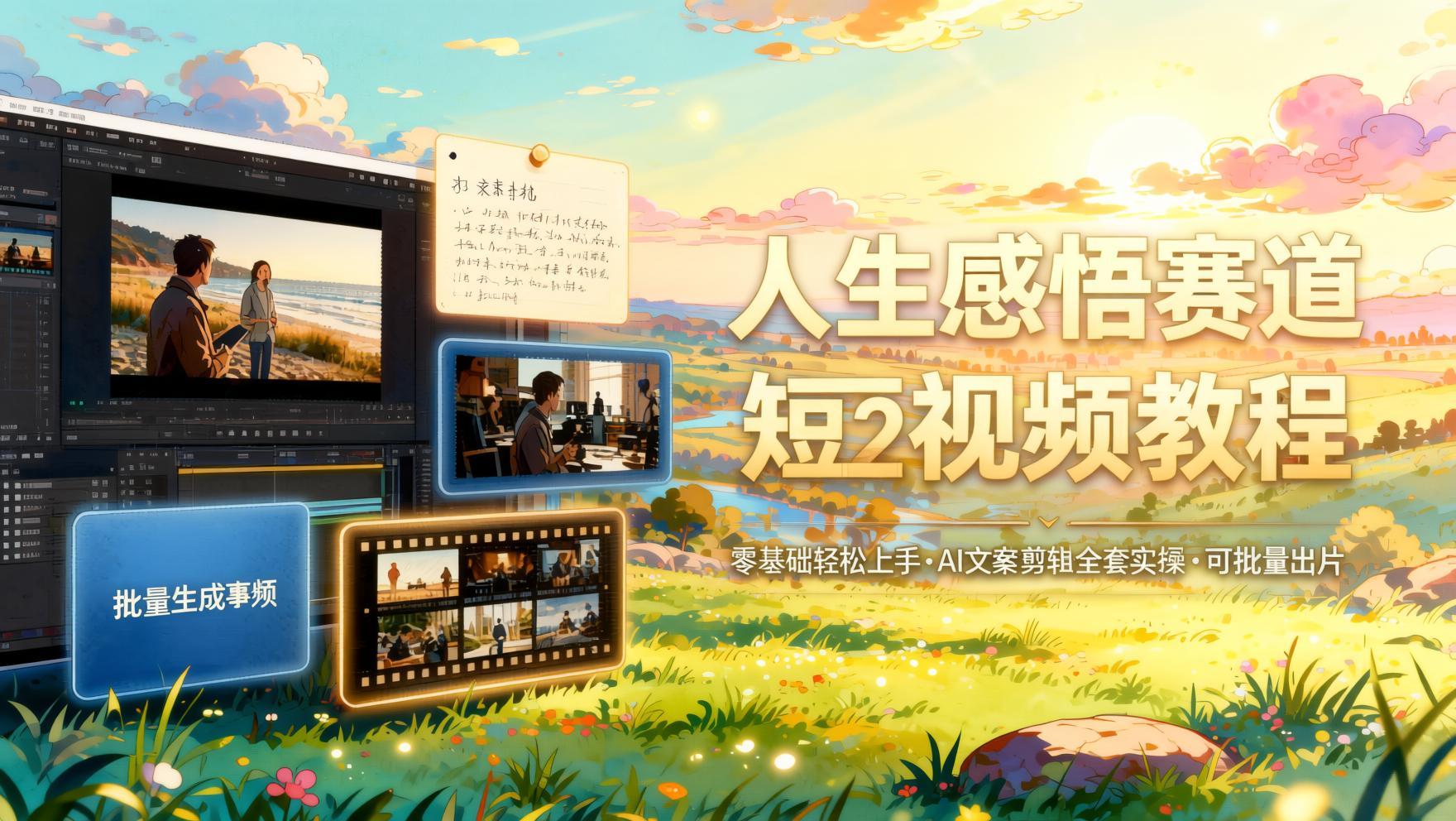 人生感悟赛道短视频全攻略:AI文案与剪辑实操,批量出片轻松上手(哈)- 哈蒙副业社