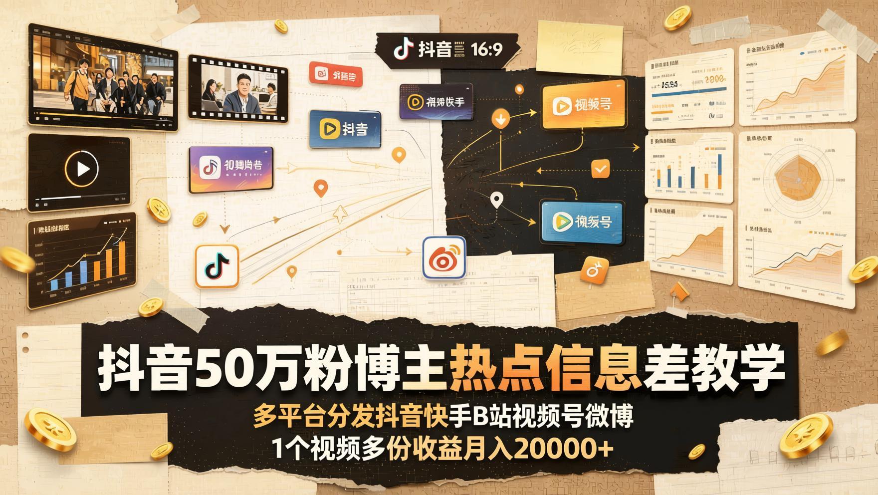 抖音50万粉博主亲授:热点信息差短视频,多平台分发单视频多份收益(哈)- 哈蒙副业社