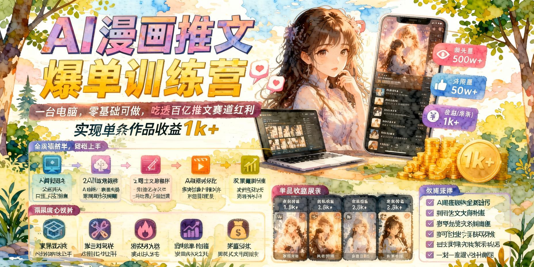 AI漫画推文爆款实战:零基础吃透短视频小说赛道,一台电脑产出高停留爆款内容(哈)- 哈蒙副业社