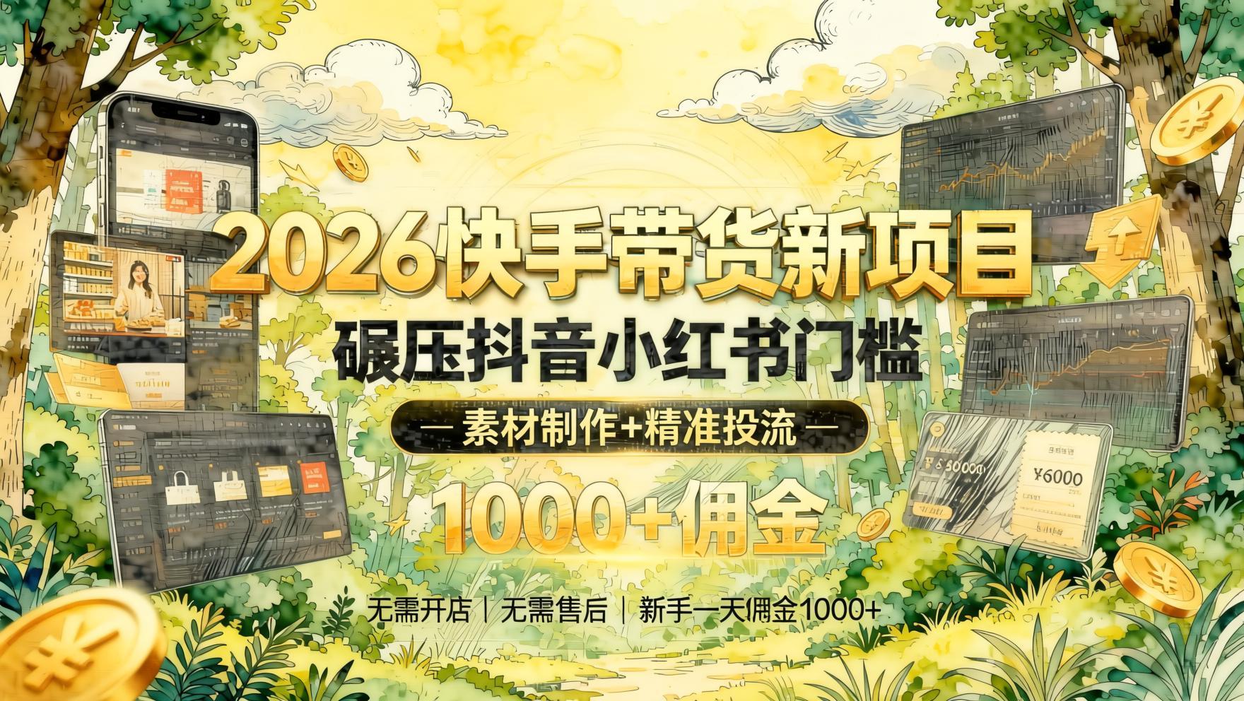 快手带货投流实战课:0粉开通权限,素材制作+精准投放,无需开店售后,日佣金破千玩法(哈)- 哈蒙副业社