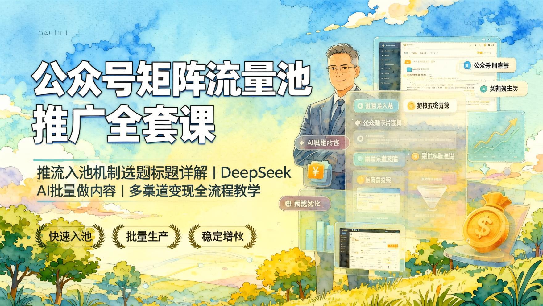 公众号矩阵流量池推广实战课,吃透推流机制与DeepSeek AI批量做内容,多赛道变现全流程(哈)- 哈蒙副业社