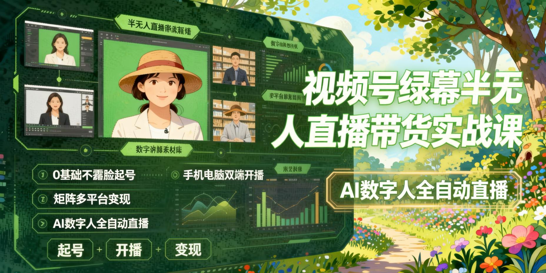 视频号绿幕半无人直播带货实战课:零基础不露脸起号,AI数字人全自动托管,手机电脑双端开播(哈)- 哈蒙副业社