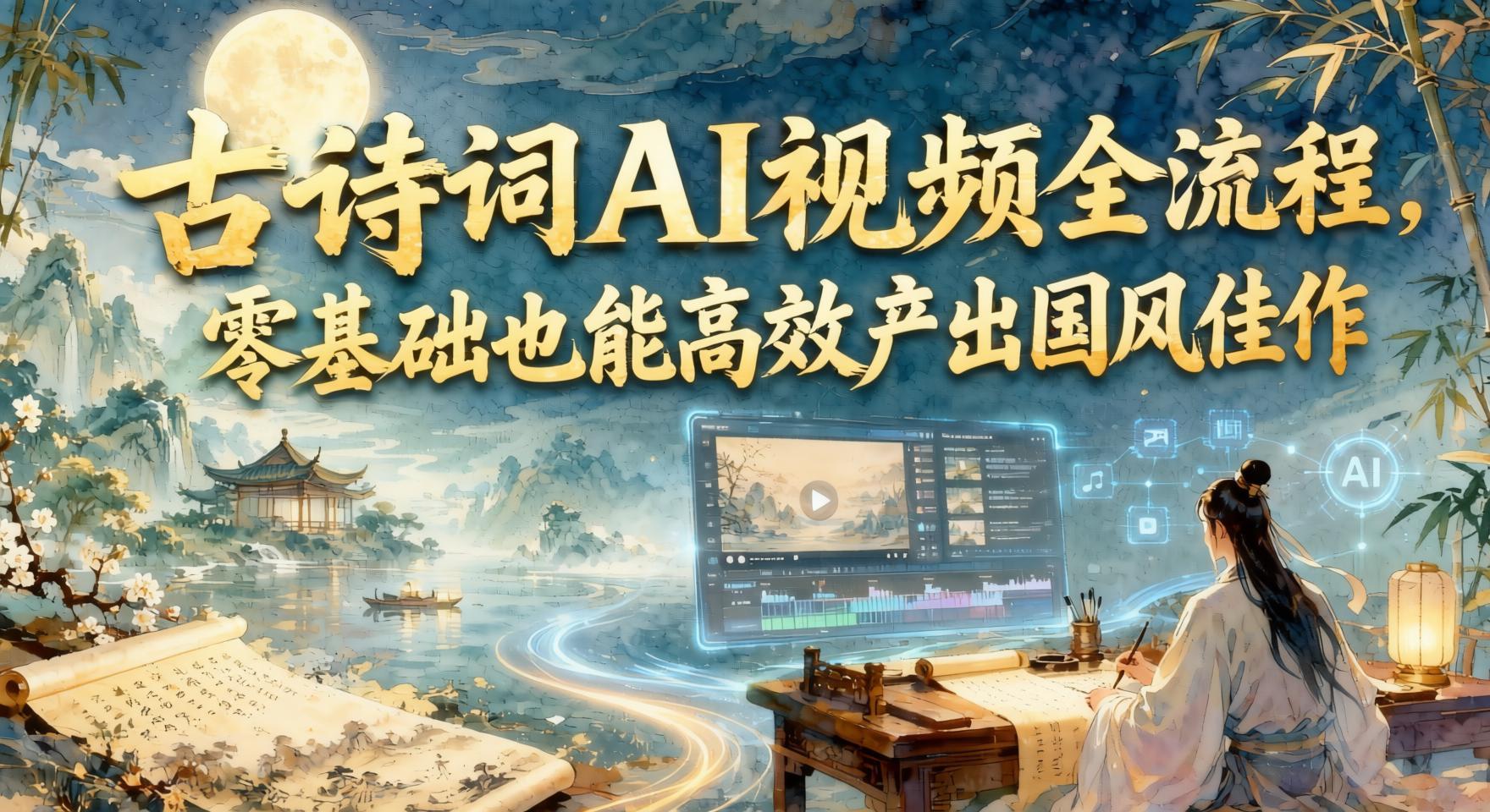古诗词AI视频创作全流程,零基础轻松产出国风唯美佳作(哈)- 哈蒙副业社