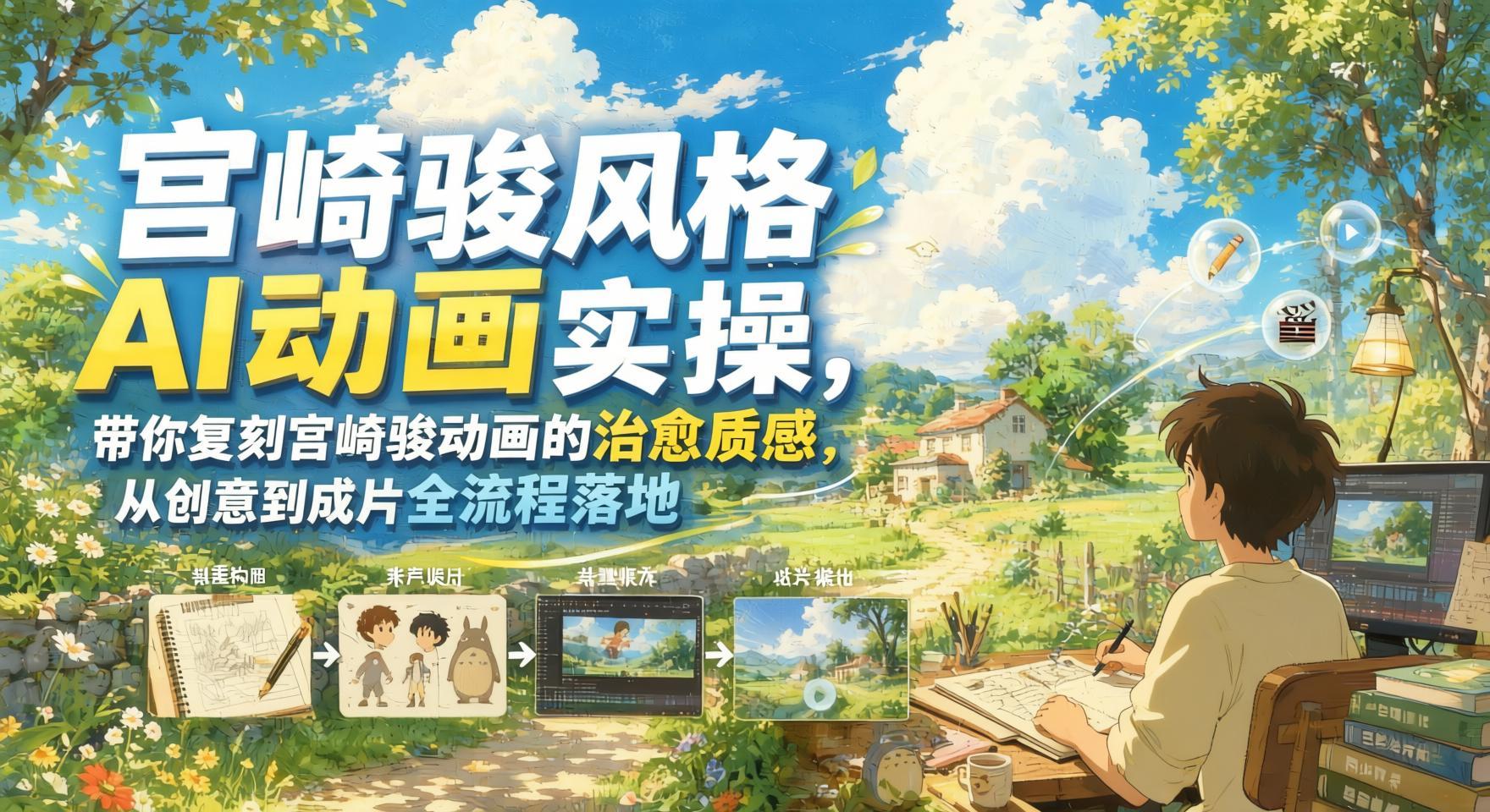 AI动画新玩法:复刻宫崎骏风格治愈质感,零基础也能全流程落地(哈)- 哈蒙副业社