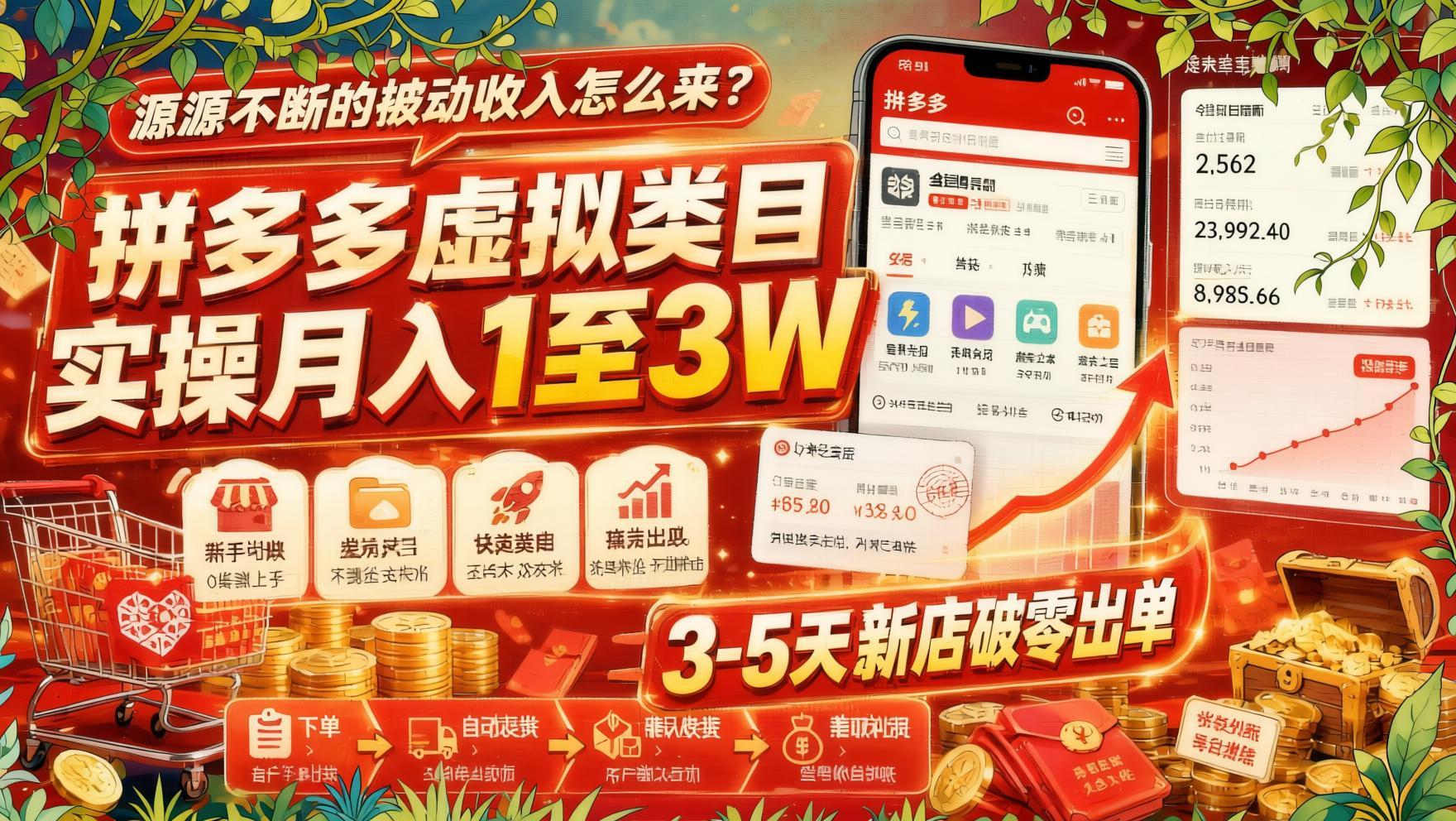 拼多多虚拟类目实操玩法,全自动被动收入,单店日利200+矩阵放大(哈)- 哈蒙副业社