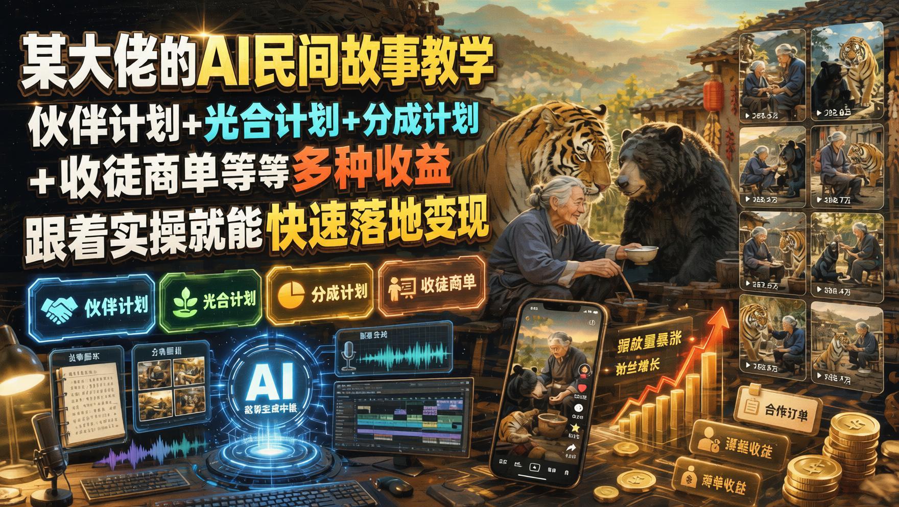 AI民间故事短视频全流程,多平台多收益玩法,零基础快速落地变现(哈)- 哈蒙副业社