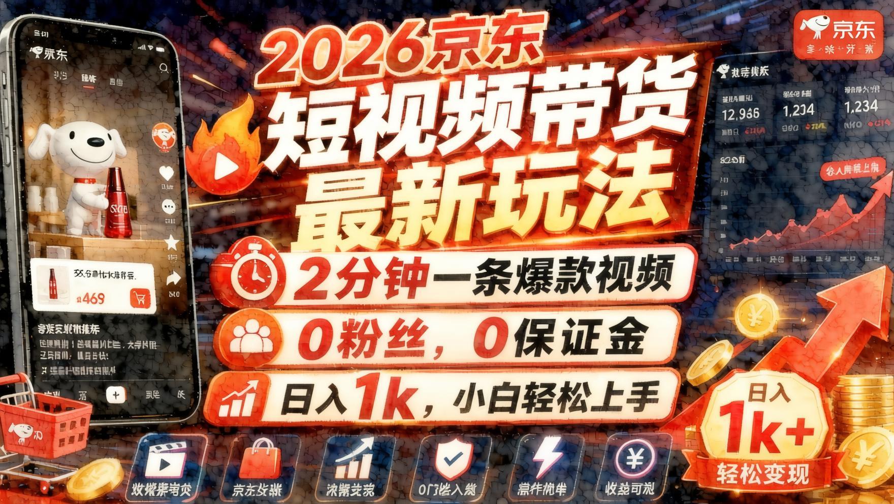 2026京东短视频带货最新玩法:0粉0保证金,2分钟一条,新手也能快速出单(哈)- 哈蒙副业社