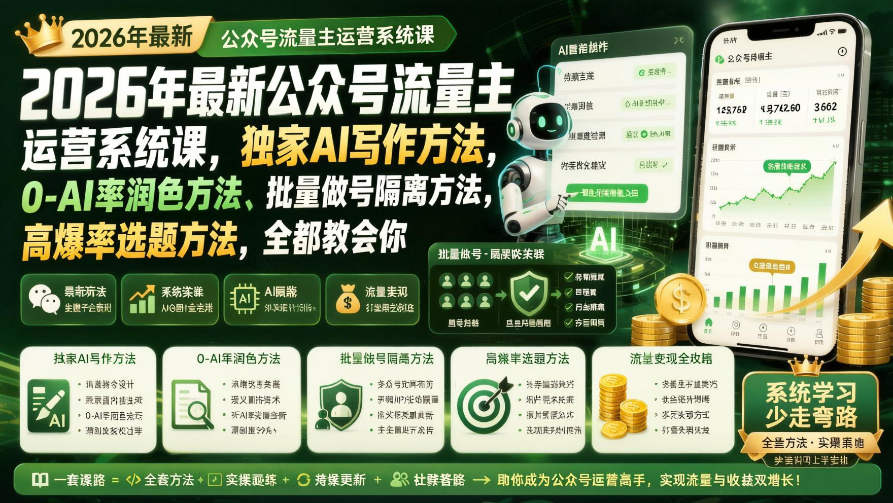 2026公众号流量主变现实操课:AI写作零AI率润色、批量做号隔离、爆款选题全攻略(哈)- 哈蒙副业社
