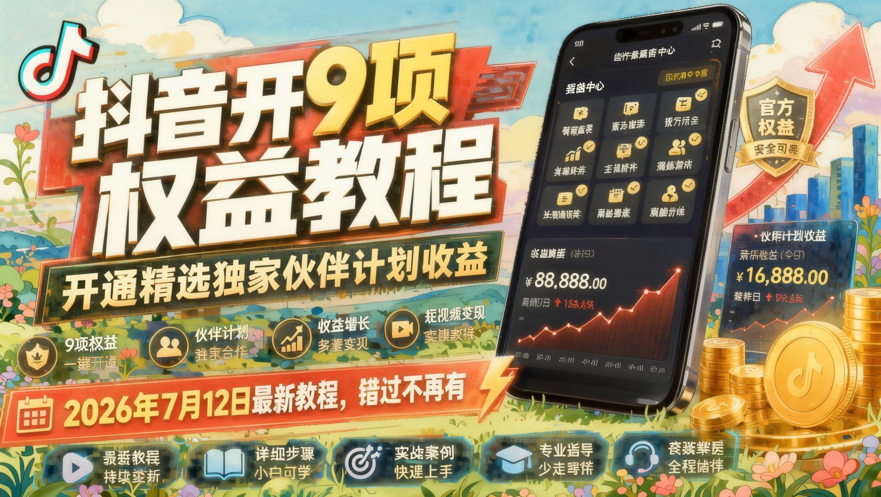 2026抖音9项权益开通实操课:精选独家伙伴计划收益,7月12日最新玩法(哈)- 哈蒙副业社