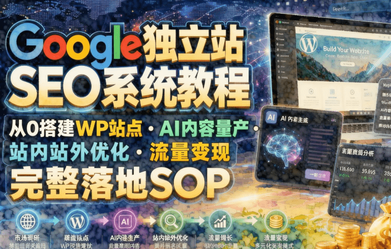 Google独立站SEO全链路实战:0基础建站+AI内容量产+流量变现SOP(2026年7月)(哈)- 哈蒙副业社