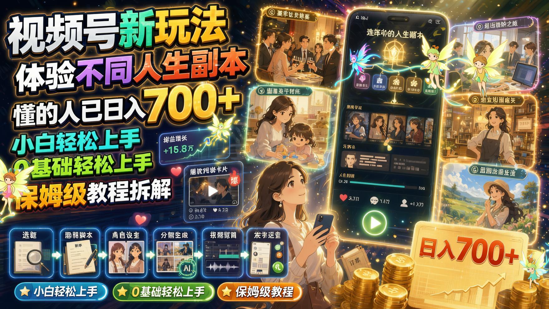 视频号新赛道:沉浸式人生剧情玩法,新手日收益700+保姆级教程(哈)- 哈蒙副业社