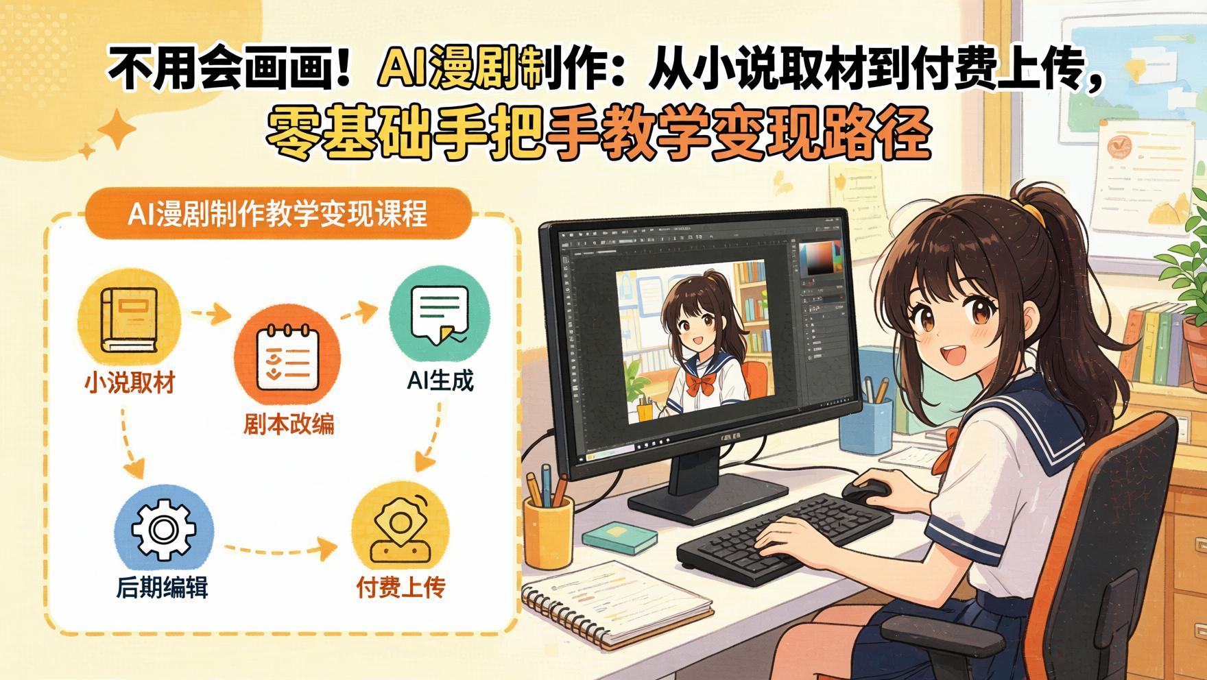 AI漫剧制作入门:小说改编到付费平台上传,零门槛副业变现全流程(哈)- 哈蒙副业社