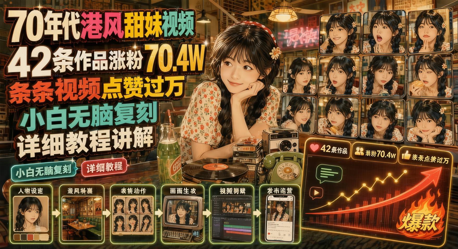 70年代港风甜妹AI视频玩法:42条作品涨粉70万,新手无脑复刻教程(哈)- 哈蒙副业社